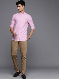 Raymond Men Pink Embroidered Slim Fit Pure Cotton Casual Shirt