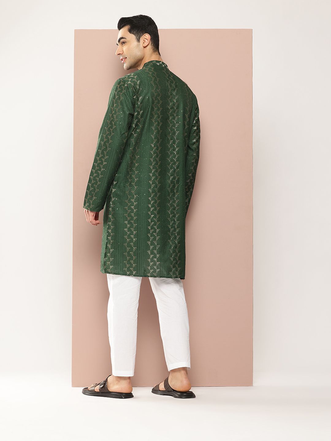 See Designs Men Embroidered Sequinned Chanderi Silk Kurta with Pyjamas