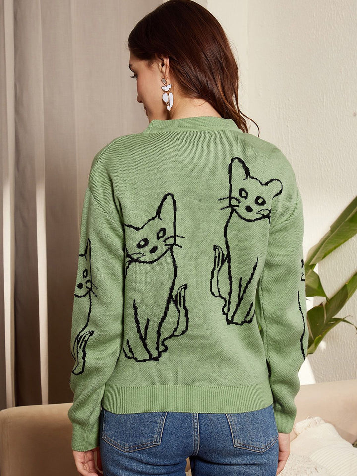 Berrylush Graphic Printed Acrylic Pullover Sweater