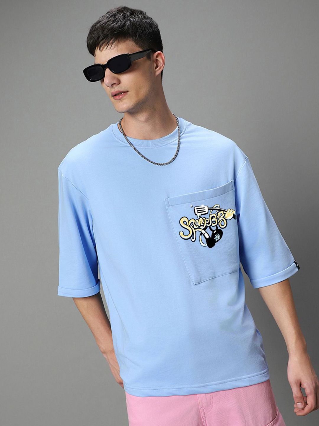 Bewakoof Men Typography Printed Round Neck Oversized Spongebob T-shirt