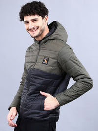 The Indian Garage Co Men Colourblock Regular Fit Hooded Puffer Jacket
