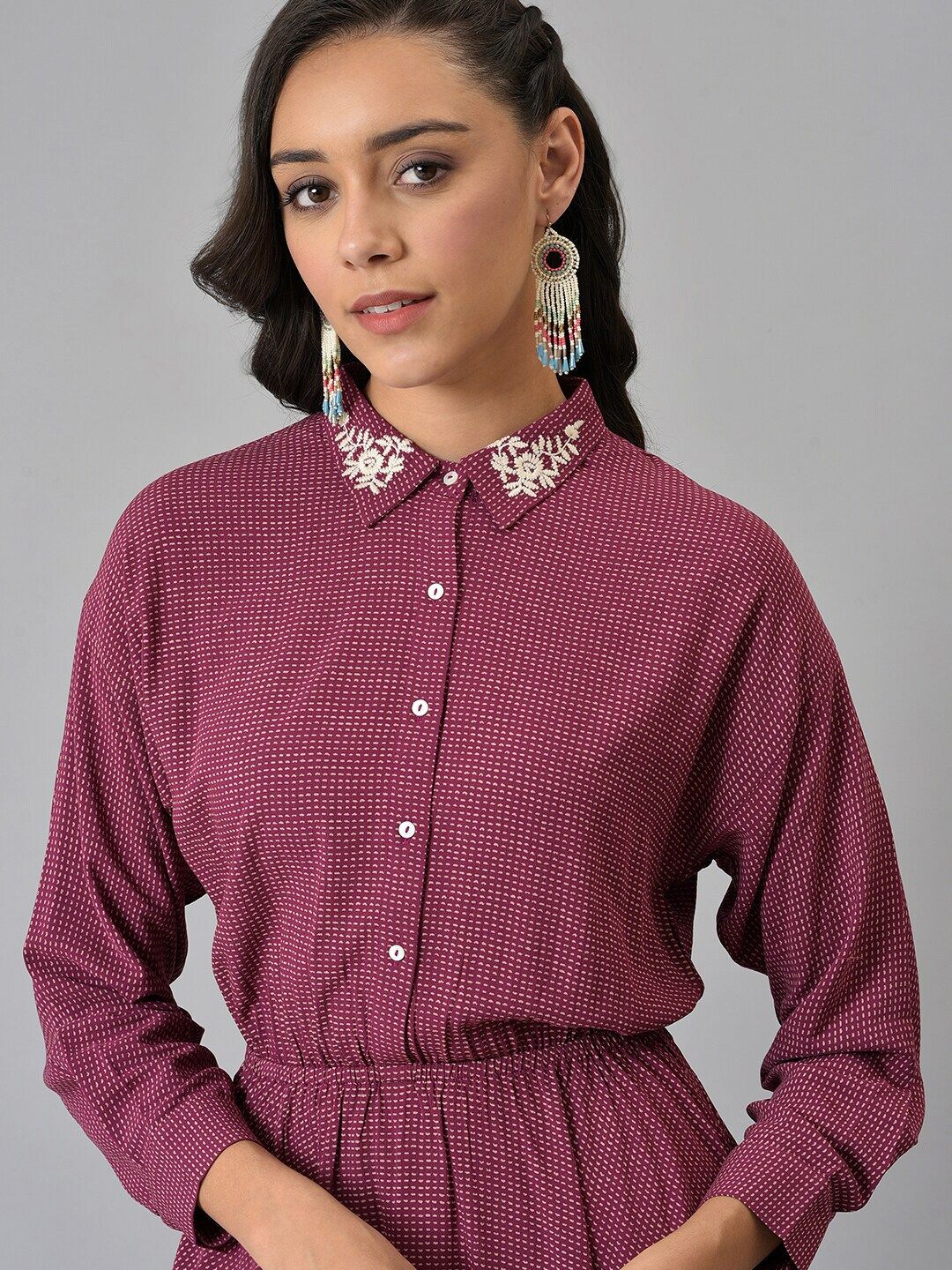 W Pink Printed Chiffon Dress