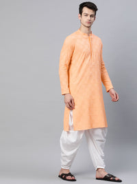 See Designs Men Peach-Coloured Ethnic Motifs Chikankari Embroidered Straight Kurta