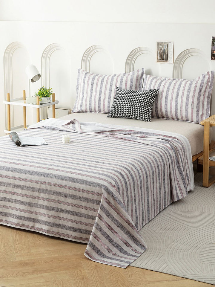 Story@home Cadar Katil King 240 TC Cotton Berjalur Merah &amp; Putih Dengan 2 Sarung Bantal