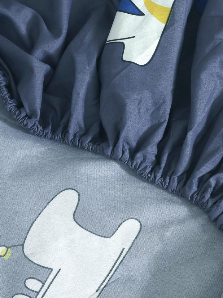 KLOTTHE Grey Graphic Polycotton 300 TC Dilengkapi Cadar King dengan 2 Sarung Bantal-98 x 89 inci