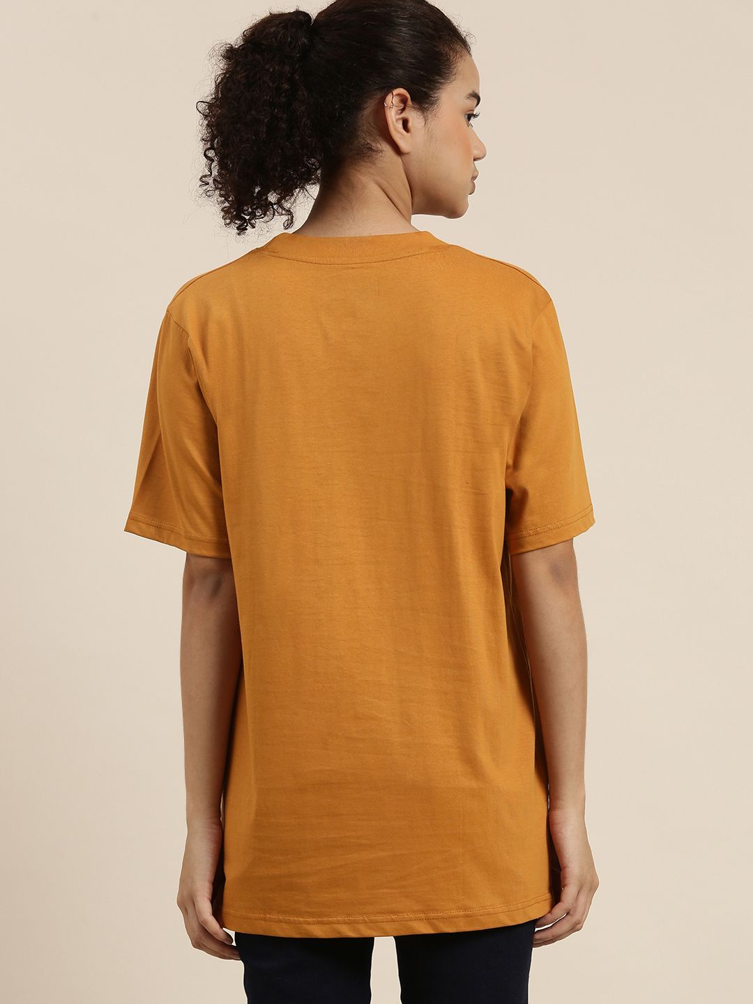 DILLINGER Women Mustard Yellow Pure Cotton Loose Pure Cotton T-shirt