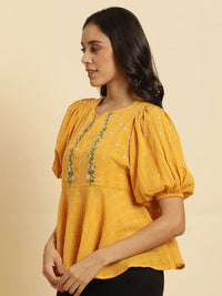 W Floral Embroidered Cotton A Line Top