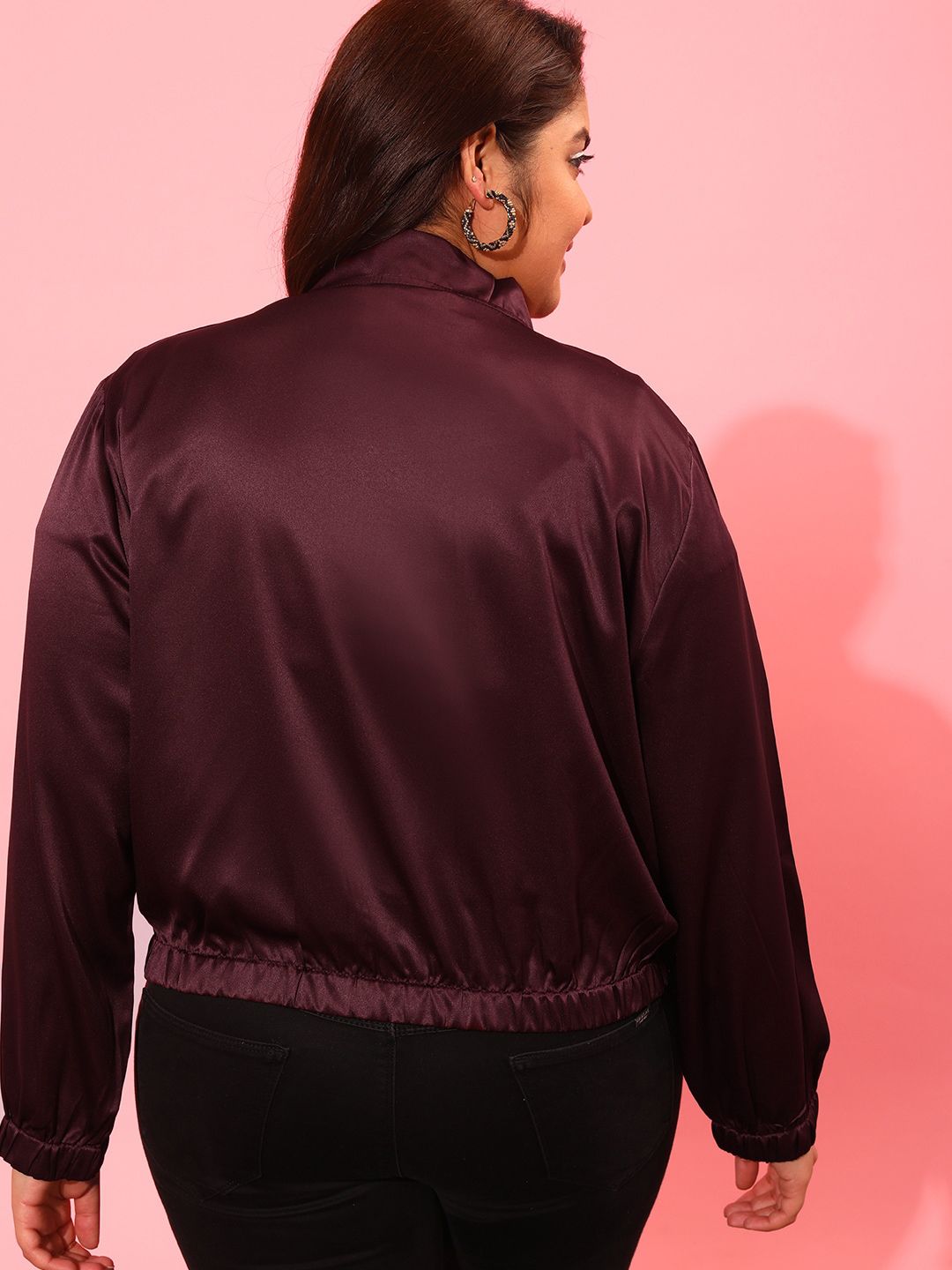 CURVY STREET Plus Size Stand Collar Sporty Jacket