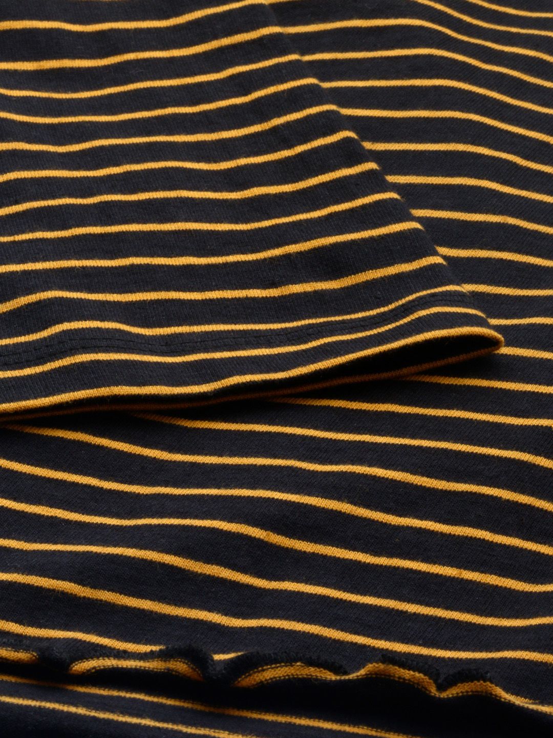 DressBerry Black & Mustard Yellow Striped Pure Cotton Top