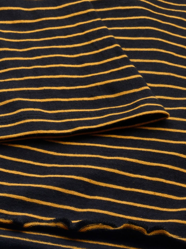 DressBerry Black & Mustard Yellow Striped Pure Cotton Top