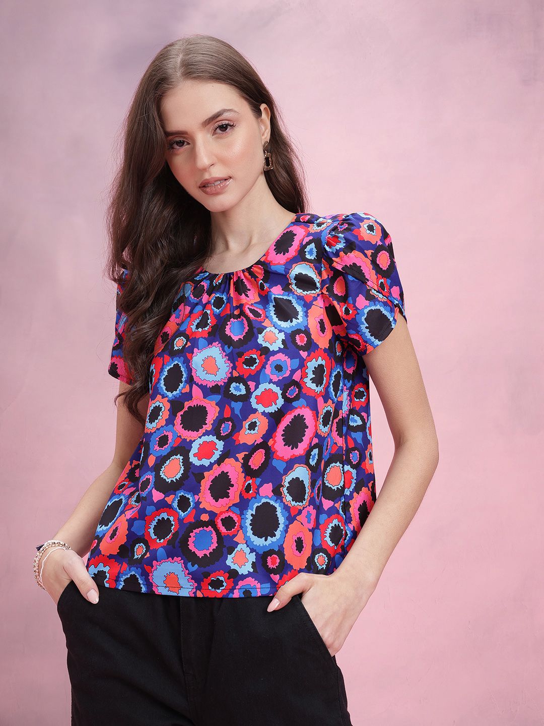 DressBerry Abstract Printed Petal Sleeve Top