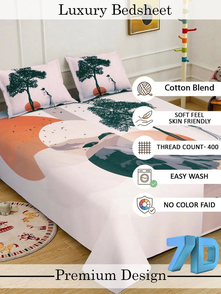 Moda Rapido X KLOTTHE Cream-Coloured & Black 400 TC King Bedsheet with 2 Pillow Covers