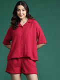 Baju bertekstur dressberry dengan seluar pendek co-ords
