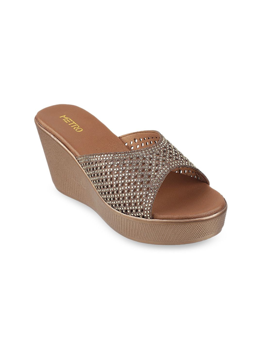 Metro Gold-Toned Embellished Wedge Heel Sandals