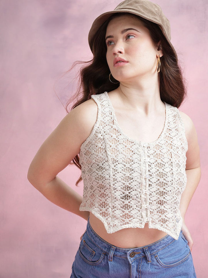 DressBerry Floral Sheer Crochet Crop Top