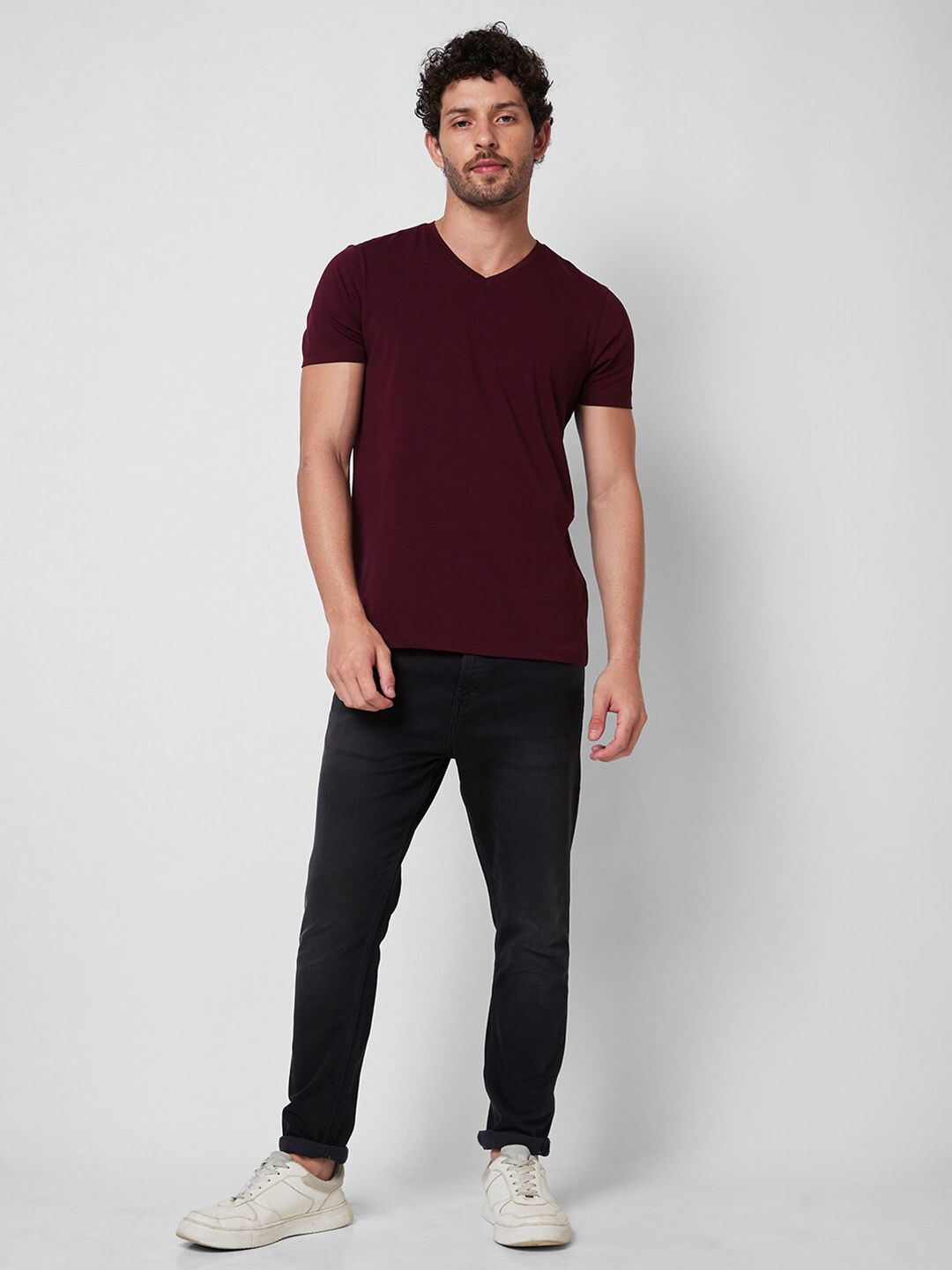 SPYKAR V-Neck Short Sleeves Cotton Slim Fit T-shirt