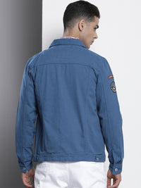 The Indian Garage Co Men Slim Fit Denim Trucker Jacket with Double Flap Pockets