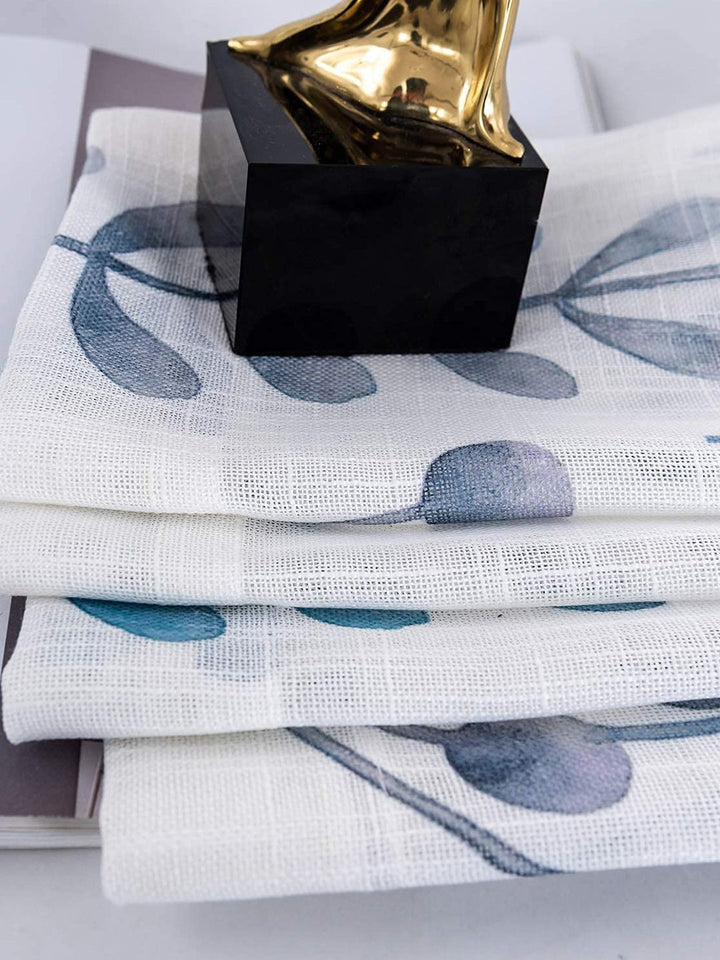 URBAN SPACE Blue & White Set of 2 Floral Sheer Door Curtain