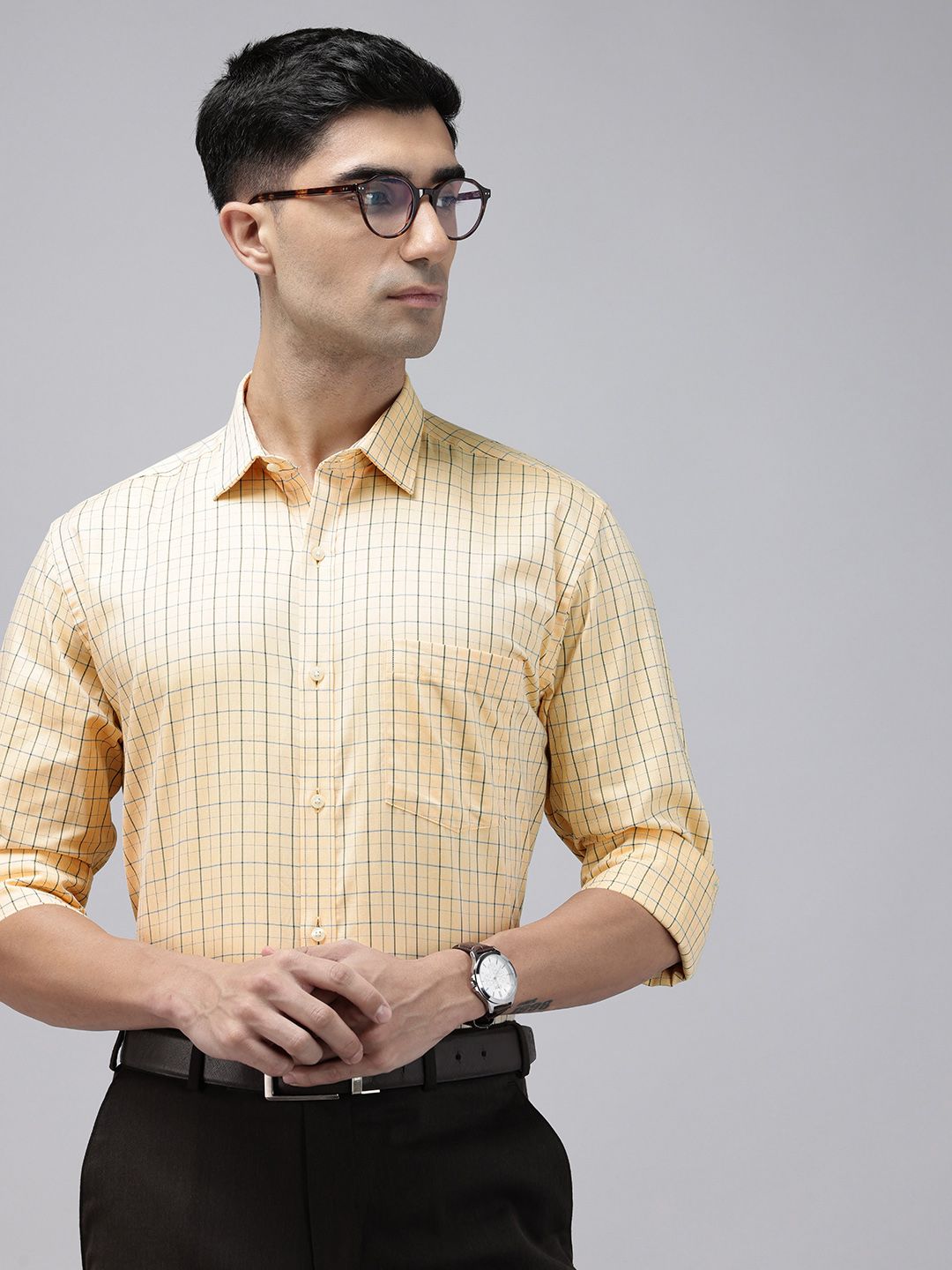 Park Avenue Slim Fit Grid Tattersall Checks Pure Cotton Formal Shirt