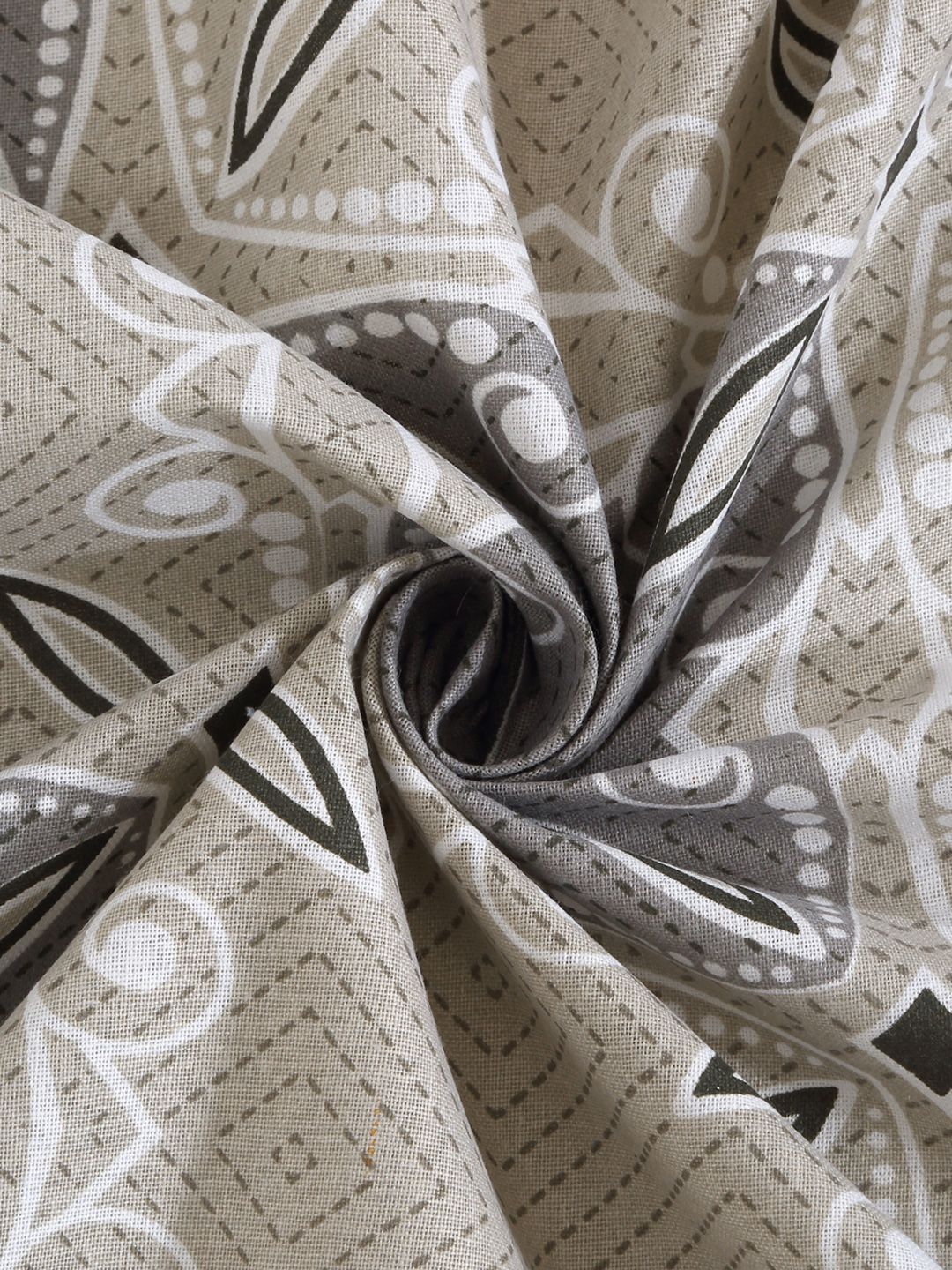 KLOTTHE Grey Printed Pure Cotton 400 TC Dilengkapi Cadar Double King Dengan 2 Sarung Bantal
