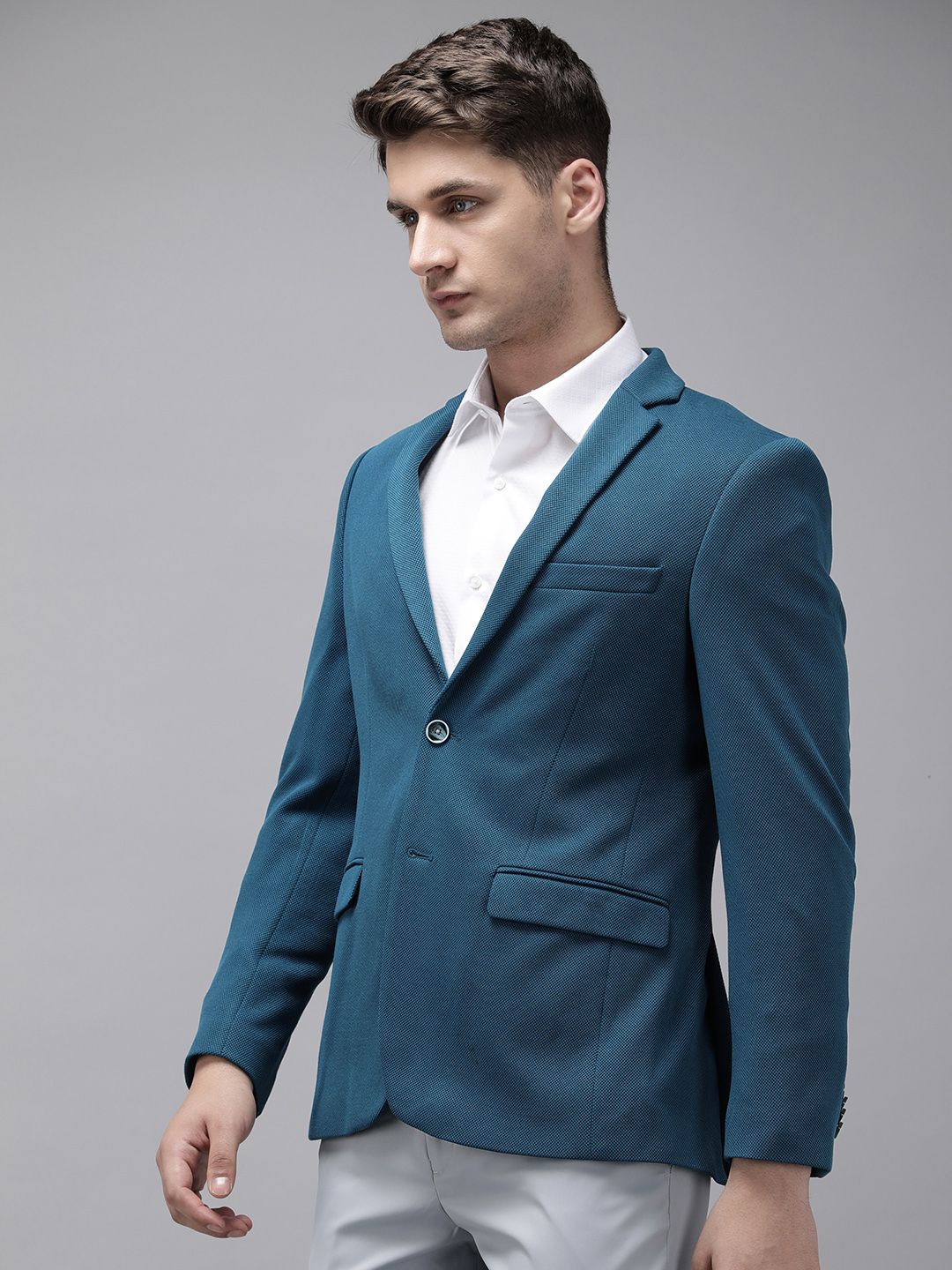 Park Avenue Self Design Textured Super Slim Fit Single Breasted Formal Blazer