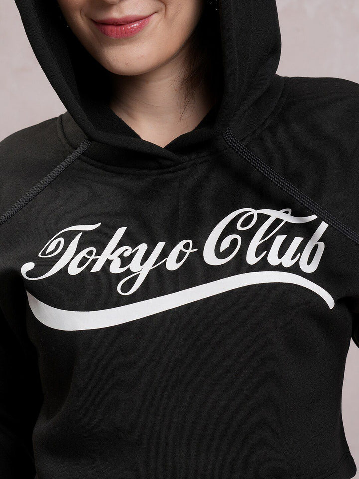 Tokyo Talkies Black Typography Printed Relaxed Fit Hooded Sweatshirt & Trouser