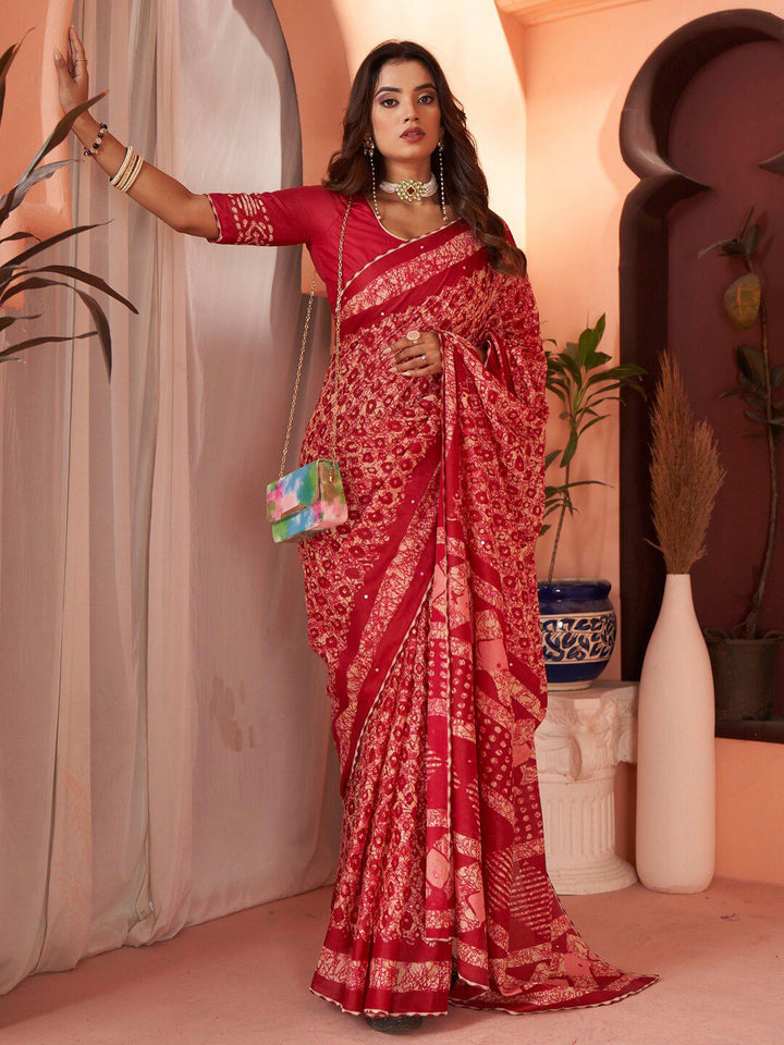 Saree mall Mirror Work Poly Cotton Designer Block Print Sarees