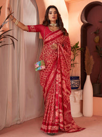 Saree mall Mirror Work Poly Cotton Designer Block Print Sarees