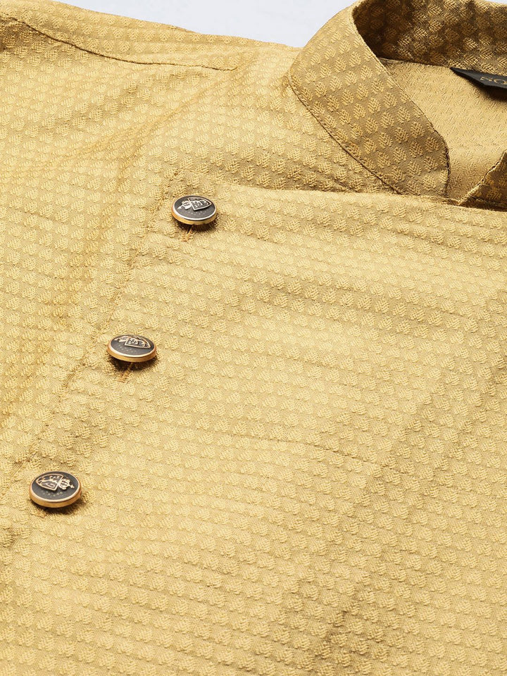 SOJANYA Men Golden Woven Design Angrakha Straight Kurta