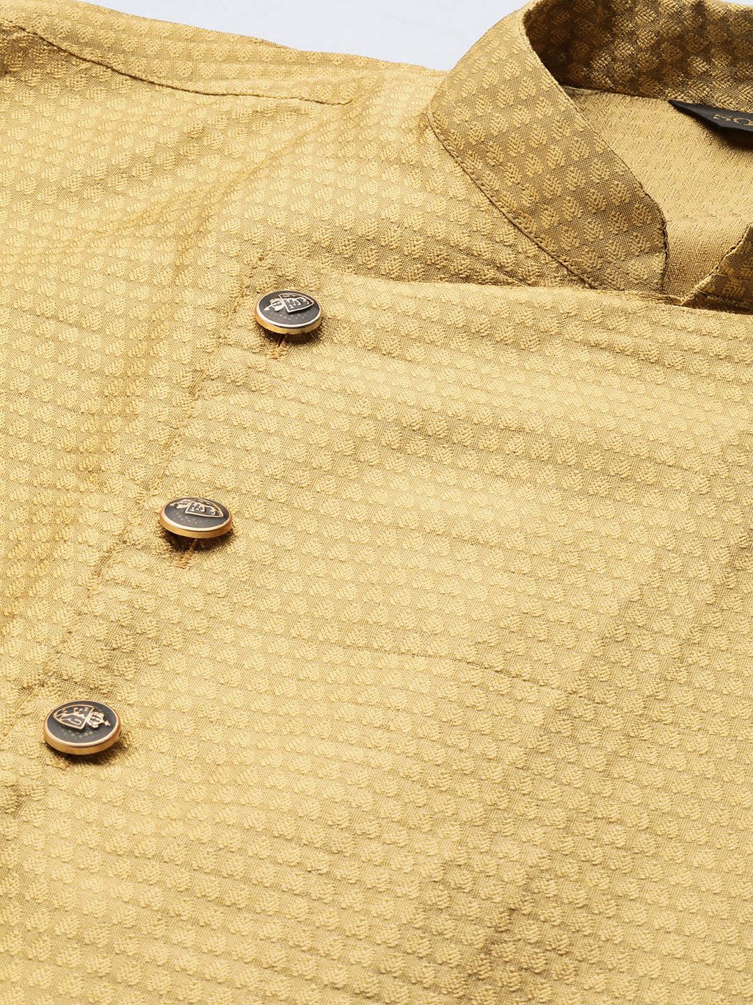 SOJANYA Men Golden Woven Design Angrakha Straight Kurta