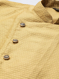 SOJANYA Men Golden Woven Design Angrakha Straight Kurta