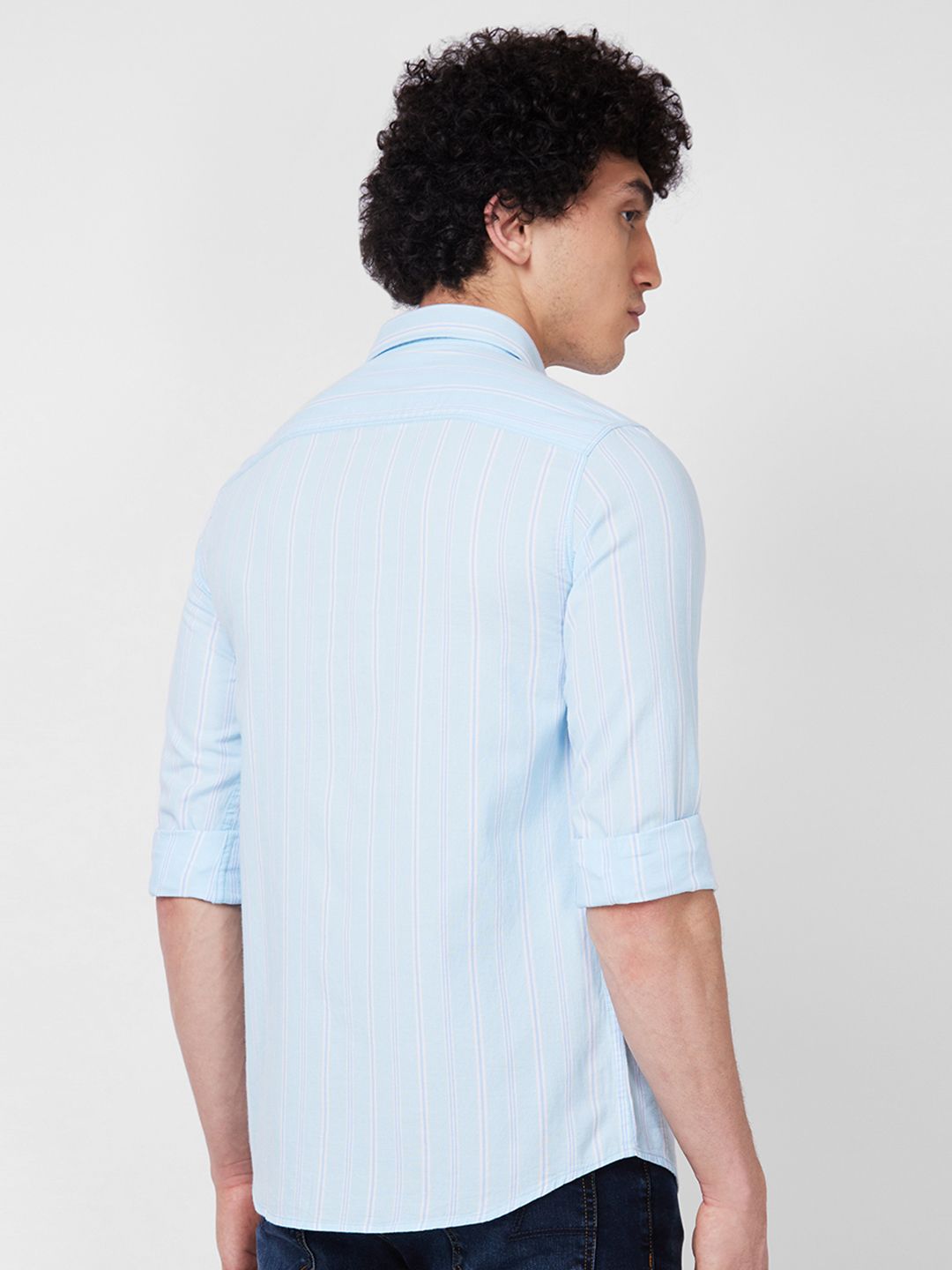 SPYKAR Vertical Striped Spread Collar Long Sleeves Cotton Casual Shirt