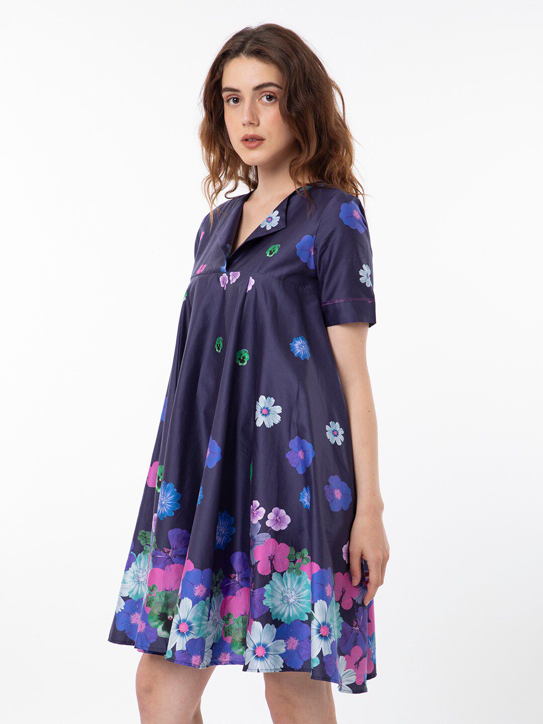 RAREISM Pure Cotton Circular Flare Floral Brunch Dress