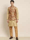 SOJANYA Men Golden Kurta with Churidar & Nehru Jacket