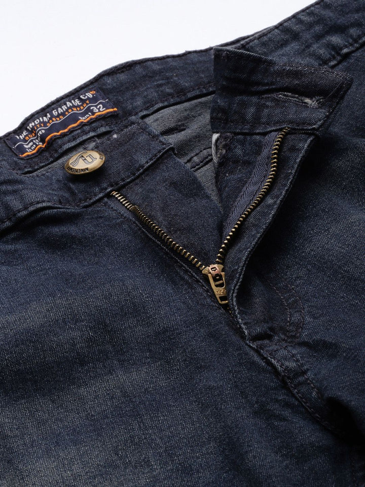 The Indian Garage Co Men Navy Blue Slim Fit Light Fade Stretchable Jeans