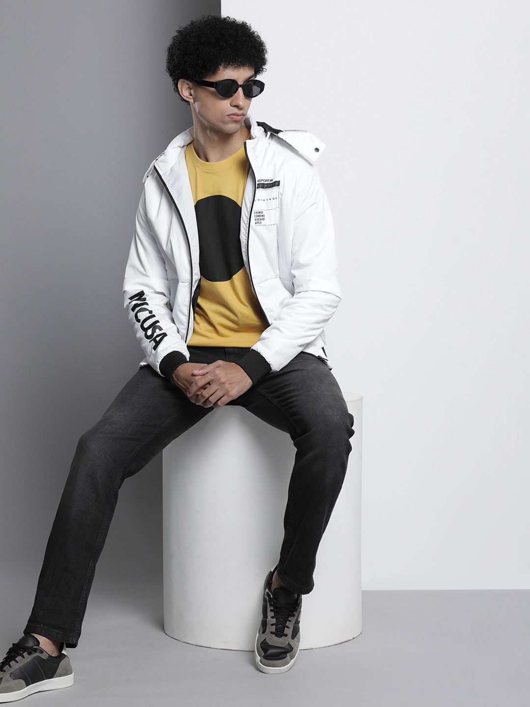 The Indian Garage Co Men Zip-Front Bomber Jacket with Detachable Hood
