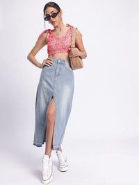DressBerry Floral Frenzy Tie-Up Detail Smocked Crop Top