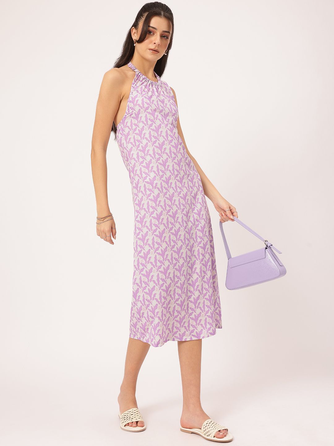 DressBerry Fairycore-Fashionable Printed Halter Neck Open-Back Sheath Midi Dress