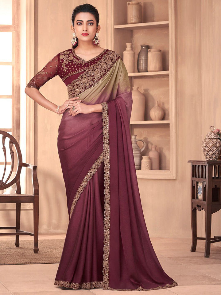 Saree mall Ombre Embroidered Poly Georgette Saree
