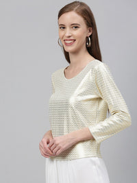 Global Desi Women Off-White & Golden Ethnic Printed Top