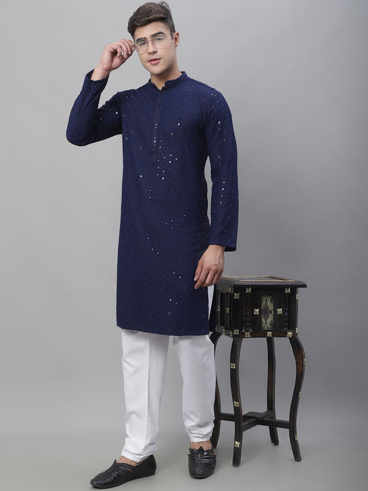 SOJANYA Embroidered Regular Sequinned Pure Cotton Kurta with Churidar
