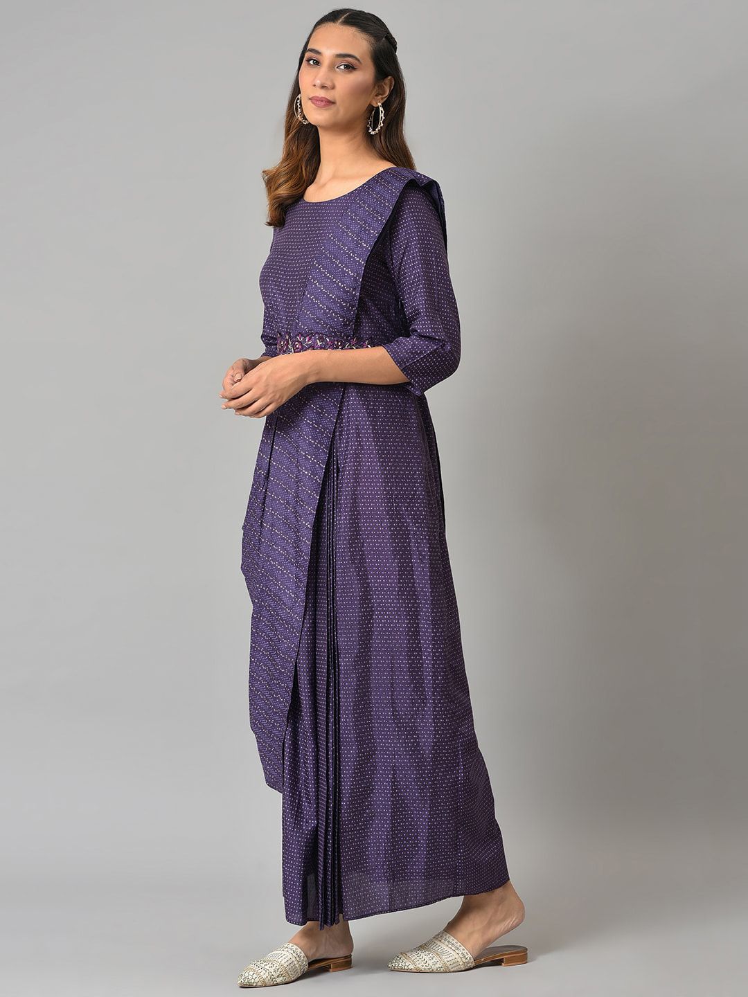 W Purple Printed Ethnic Maxi Ethnic Dress