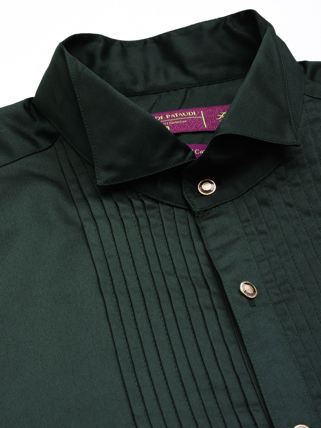 House of Pataudi Pure Cotton Pleated Wingtip Collar Party Shirt
