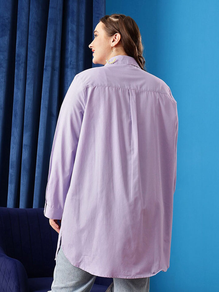 CURVY STREET Comfort Spread Collar Oversized Pure Cotton Shirt