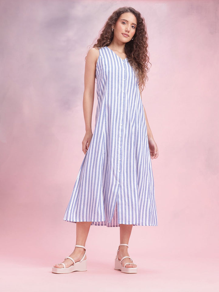 DressBerry Striped A-Line Midi Dress