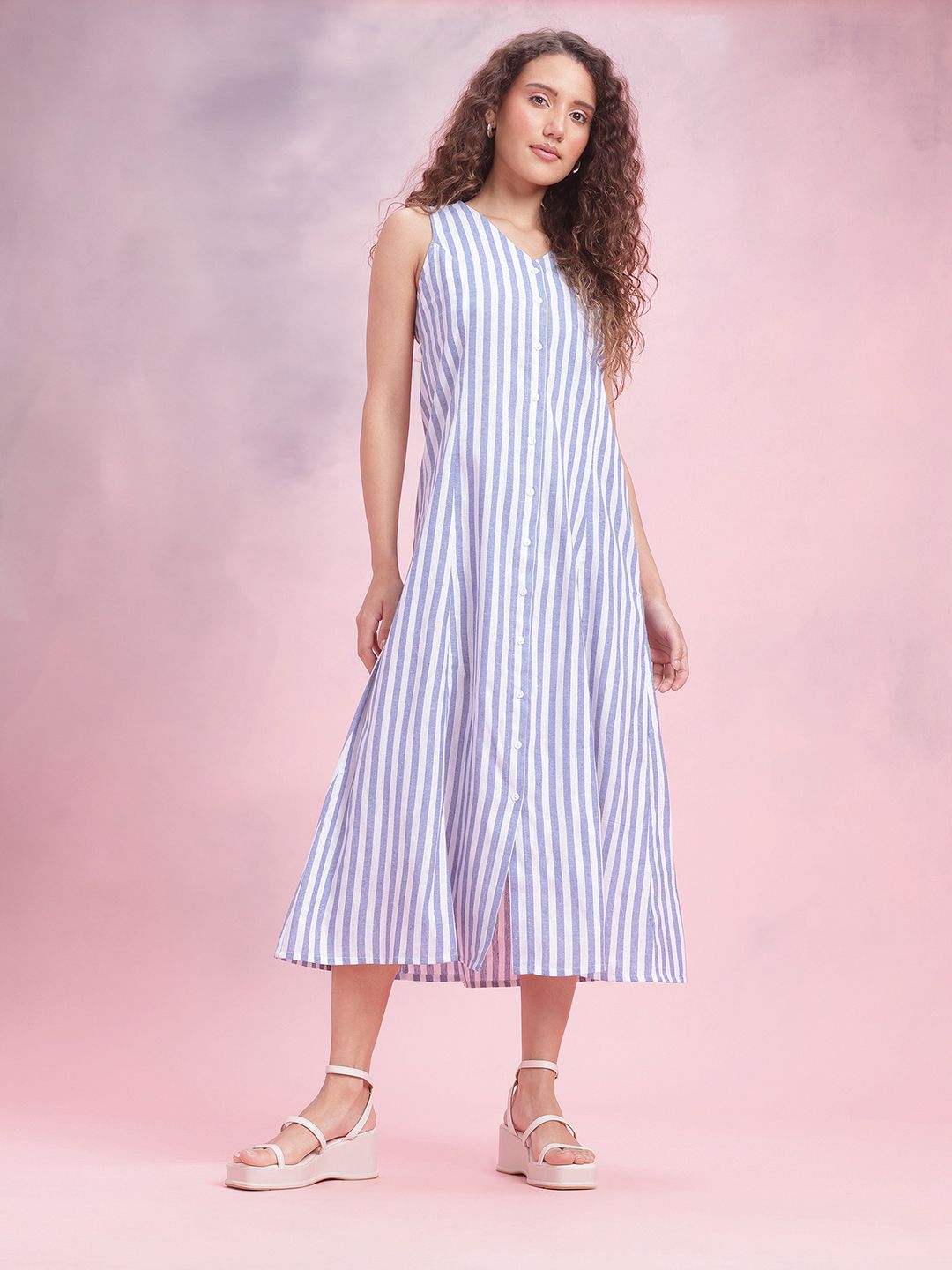 DressBerry Striped A-Line Midi Dress