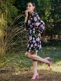 Athena Floral Bishop Sleeve Mini Dress