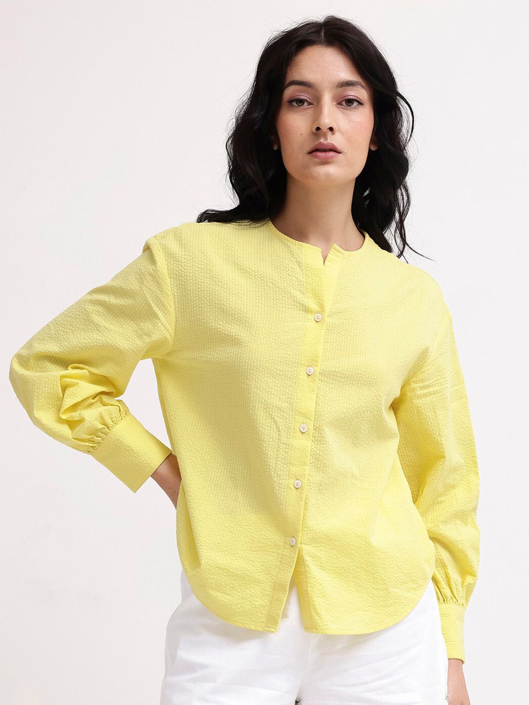 RAREISM Round Neck Long Sleeves Cotton Top