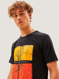 Bewakoof Men Black Printed Round Neck Pure Cotton T-shirt