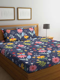 KLOTTHE Blue Floral Flat 300 TC King Cadar Halus dengan 2 Sarung Bantal-250X225 sm